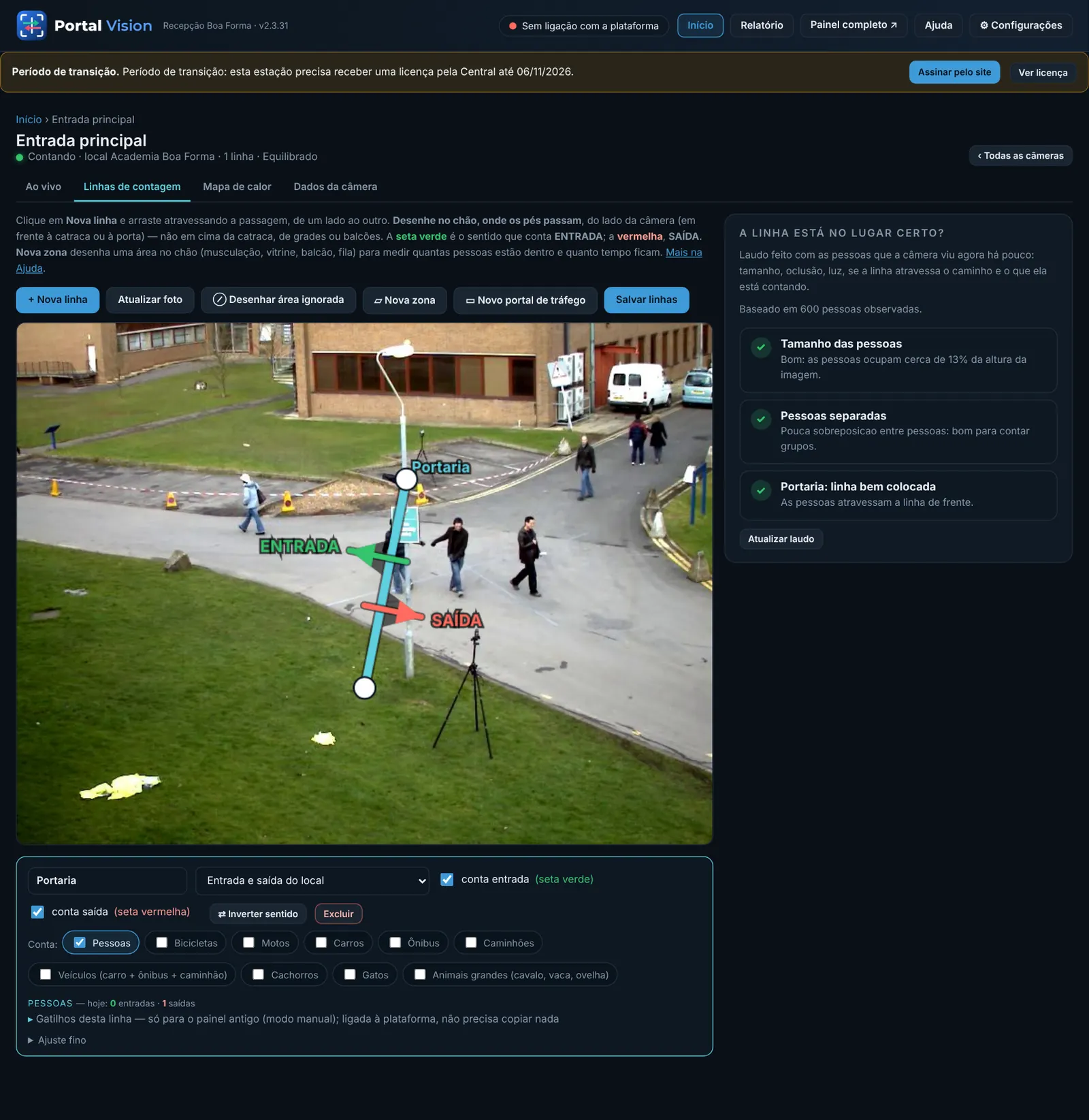 Linhas de contagem: o editor com a linha da portaria e o laudo ao lado