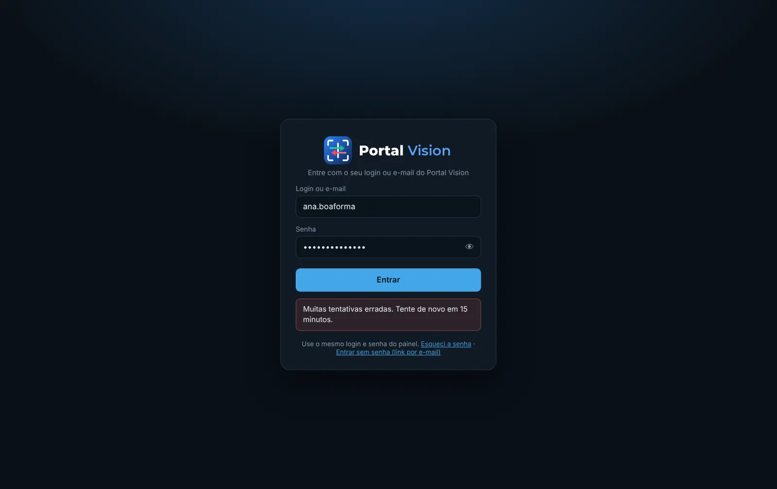 Bloqueio depois de muitas tentativas erradas