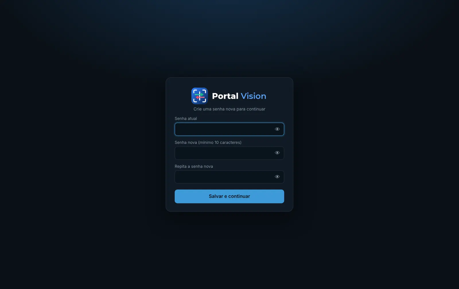 Primeiro acesso: criar a senha nova
