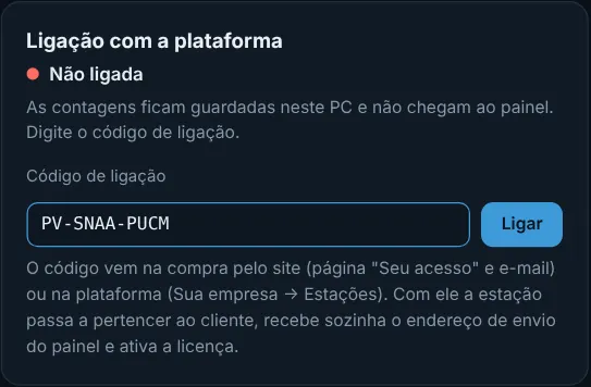 Na estação: ⚙ Configurações → Ligação com a plataforma, código digitado