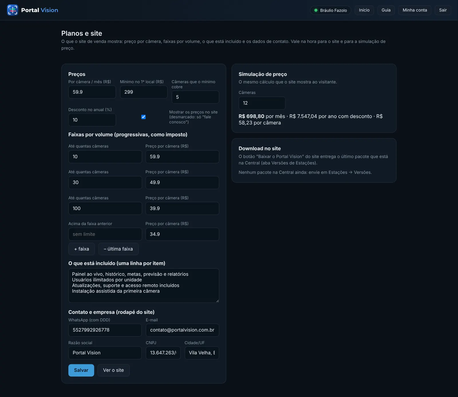 Planos e site